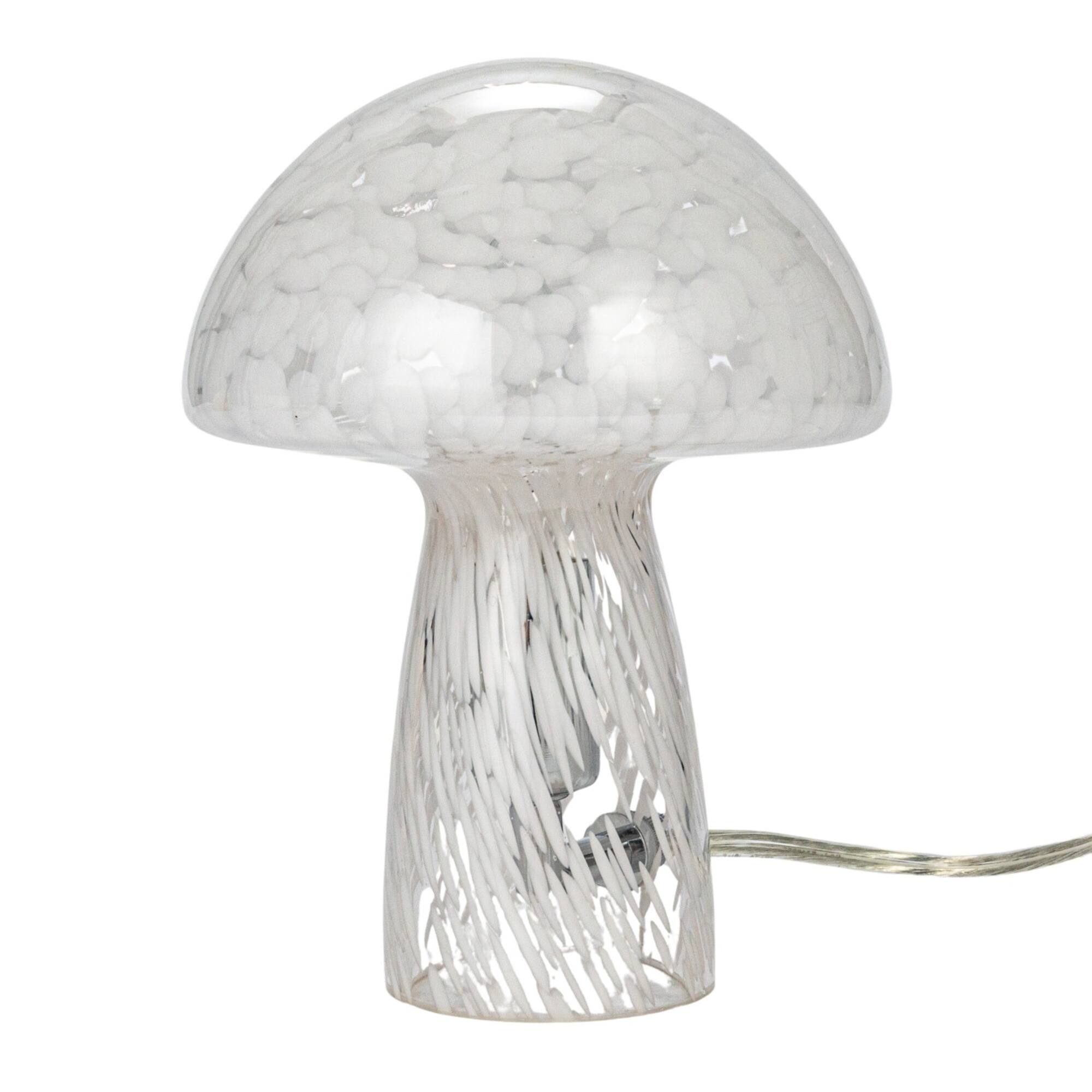 Hello Honey® 7.75" White Round Blown Glass Mushroom Shaped Table Lamp with Inline Switch